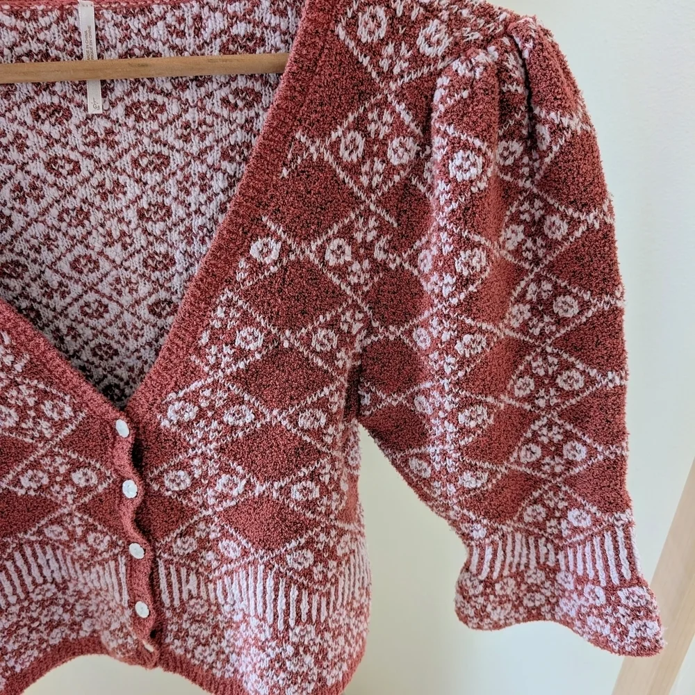 NEW Free People Geo Floral Cropped Cardigan In Terracotta - M, L